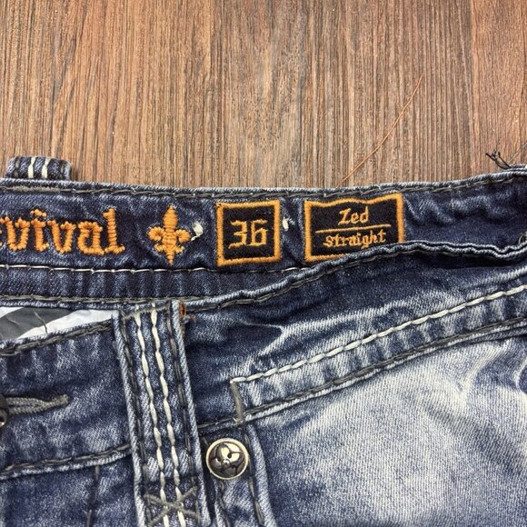 Rock Revival Zed Straight Jeans Distressed Faded Medium Wash Men’s Size 36 - Picture 6 of 13